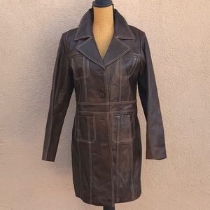 That 70s Style! Ladies Leather Vintage Trench Coat, unused.